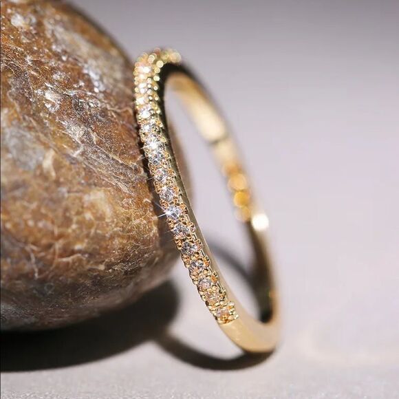 Jewelry - NEW! 18K Yellow Gold Plated Inlaid Diamond Half Circle Stacking Eternity Band